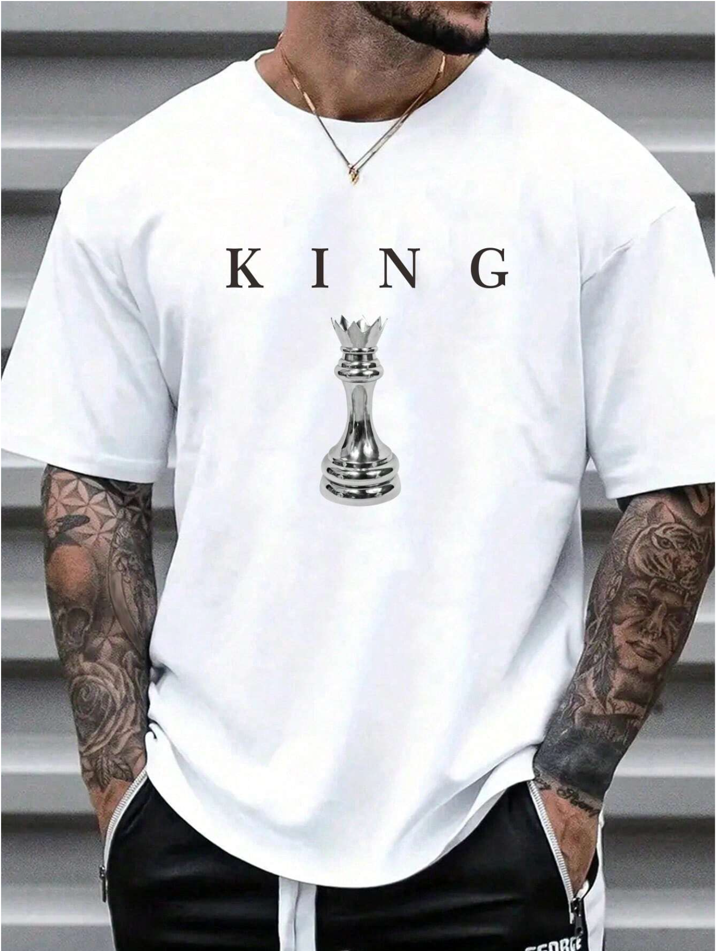 Men's Casual Chess & Letter T-Shirt