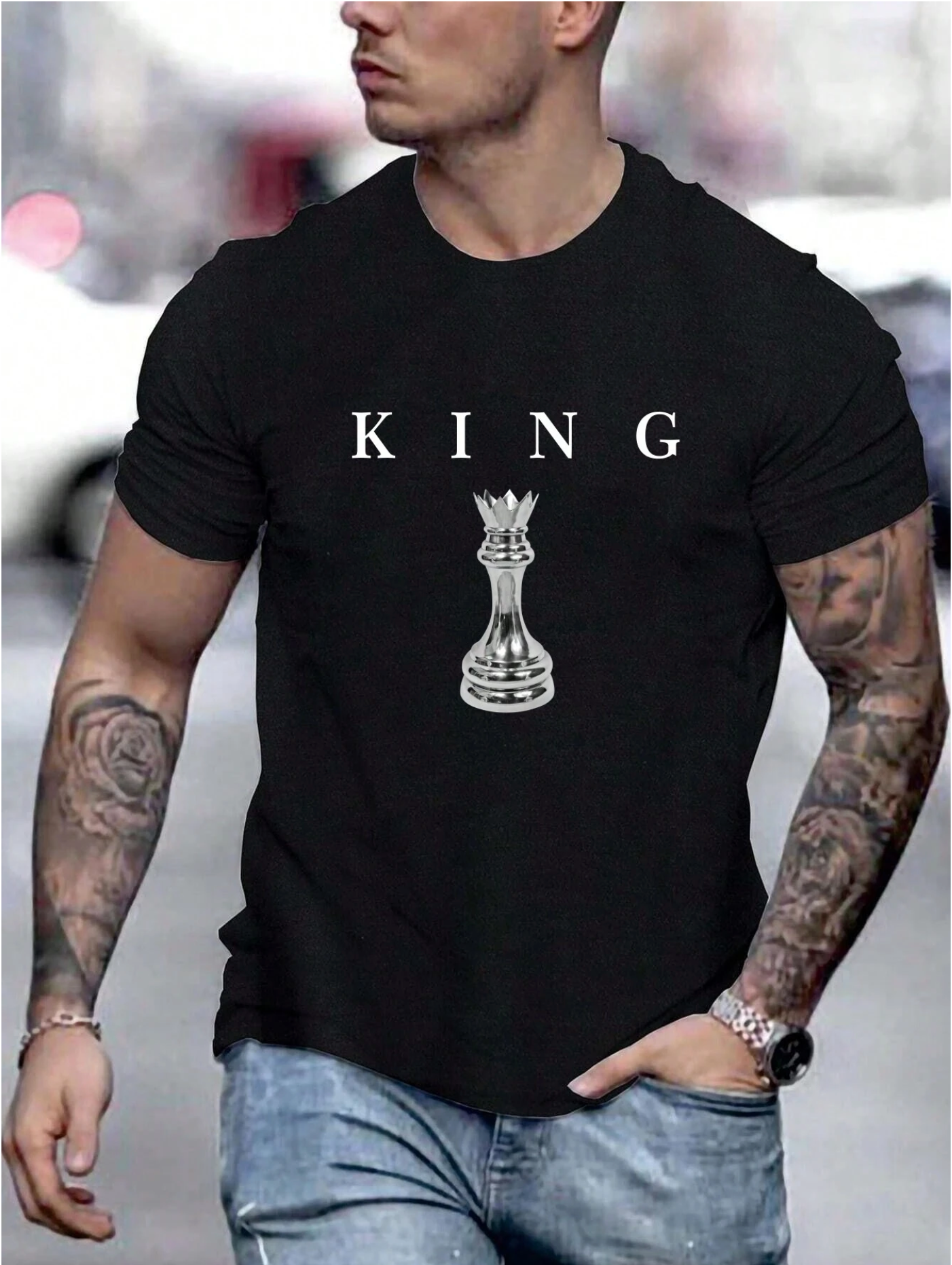 Men's Casual Chess & Letter T-Shirt
