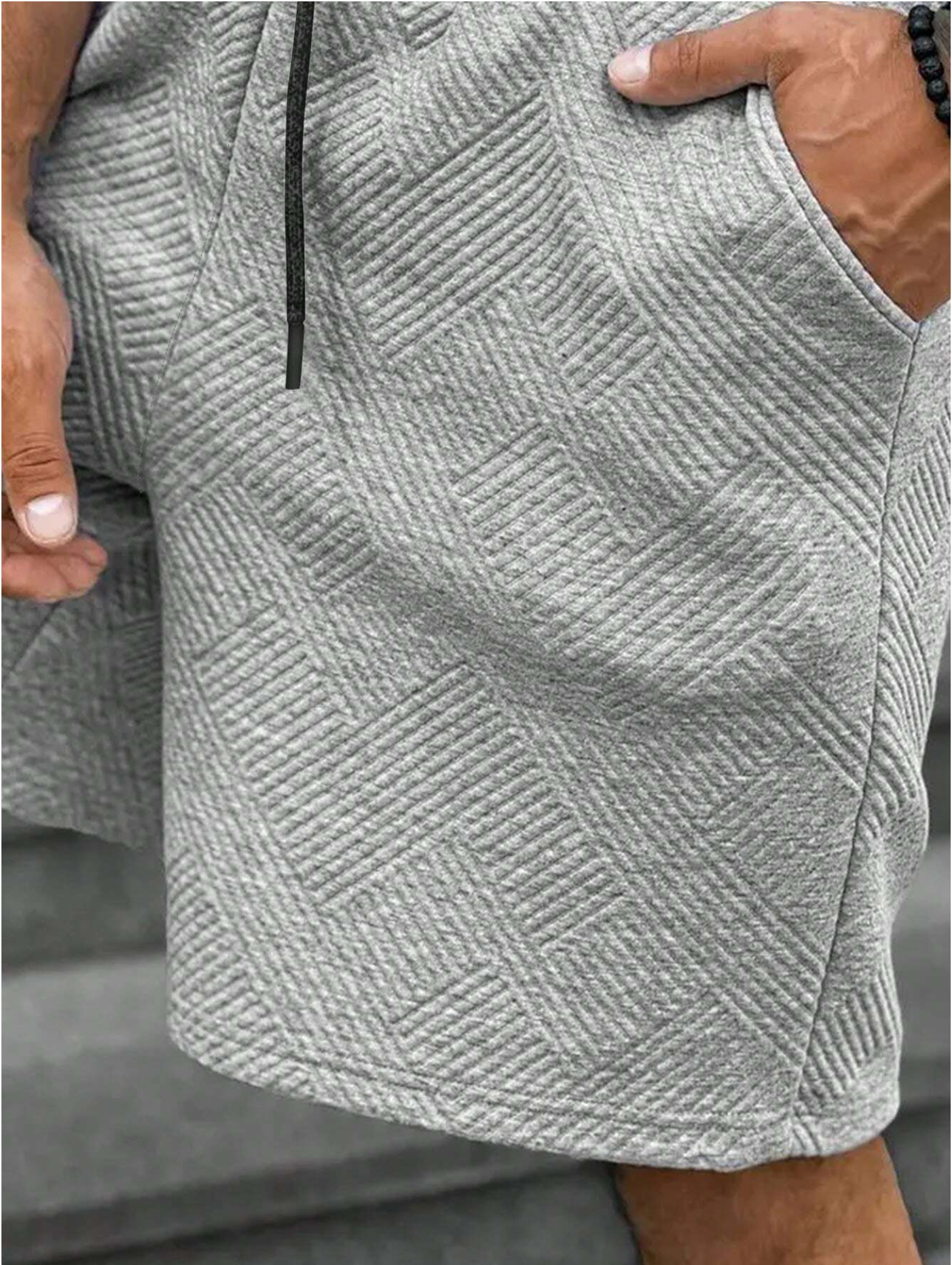 Men's Solid Color Texture Detail T-Shirt And Shorts Set